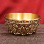 Retro Brass Carved Double Dragon Lucky Money Bin Creative Chinese Style Office Home Copper Ornaments Ashtray Artwork