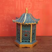 Antique Style Copper Incense burner Hollow Out Pavilion Design Home Living Room Office Decorative Metal Craft Ornament