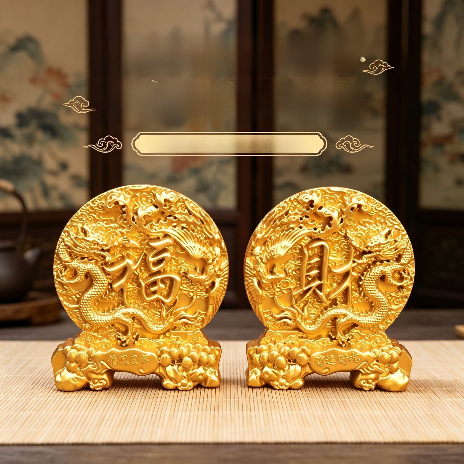 LA-887860065351_img0 Alloy Dragon And Phoenix Wealth Attraction Home Decorations Living Room Entrance Tabletop Ornaments Lucky Gift - Image 1