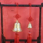 Bronze Bell Chinese Coin Decorative Pendant with Red and Yellow Rope Tassel Traditional Chinese Knot Ornament for Home Decoration