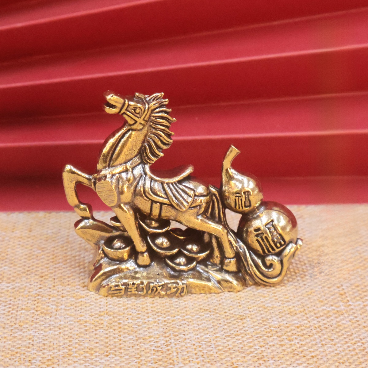 LA-898997993676_img0 Bronze Horse Success Gourd Solid Rice Attracting BMW Antique Small Gift Desktop Craft Ornament - Image 1