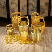 Metallic Treasure Barrel Home Decor Office Living Room Ornament Custom Metal Craft Display Stand for Entranceway