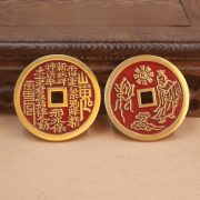 Copper Coin Ornaments Taoist Alchemist Tai Shang Lao Jun Blood Red Lingzhi Mushroom Feng Shui Eight Trigrams Design Craftwork
