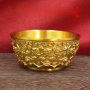 Pure Brass Lucky Money Bowl Chinese Classical Style Abundance Cylinder Geometric Rice Pot Good Luck Prosperity Decoration
