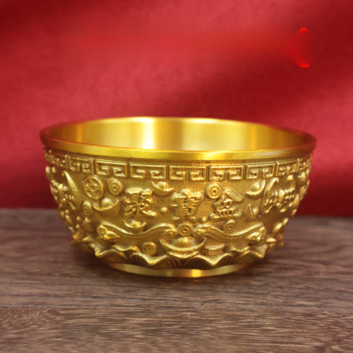 LA-904511107143_img0 Pure Brass Lucky Money Bowl Chinese Classical Style Abundance Cylinder Geometric Rice Pot Good Luck Prosperity Decoration - Image 1