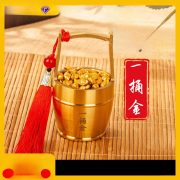 Direct Factory Gold Brass Bucket of Gold Coins and Bars Wealth Attracting Decorative Metal Craft Figurine for Desktop