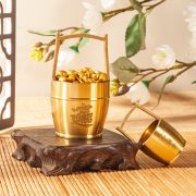 Bronze Bucket Of Gold Fortune Bringing Desktop Water Feature Ornament Handheld Design Ideal For Tabletop Decor - Image 2