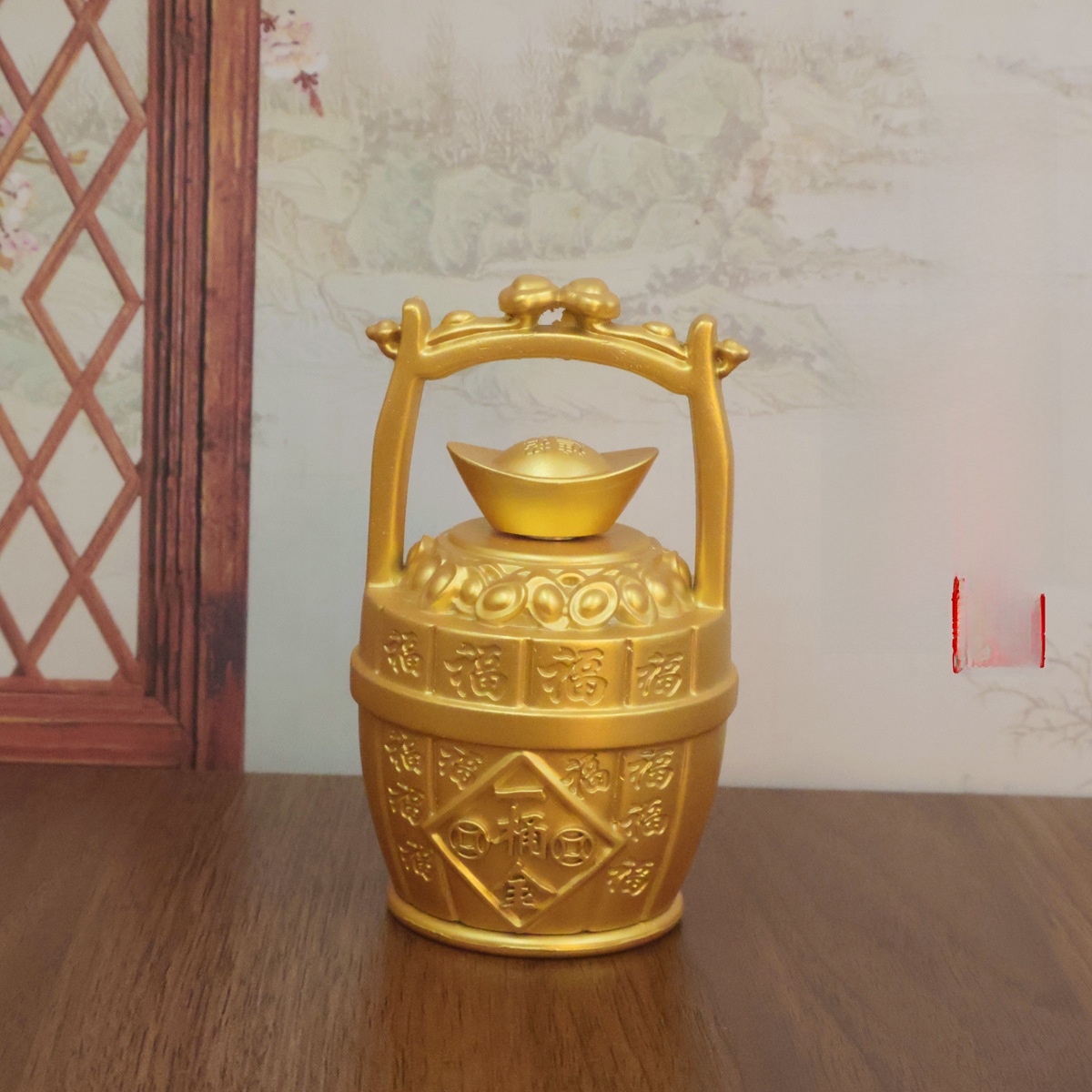 LA-910823084509_img0 Chinese Style Golden Bar Wealth Fountain Custom Metal Craft Ornament One Bucket Of Gold Living Room Decorative Artwork - Image 1