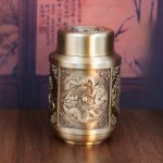 Ji Xiang Si Bao Tea Canister Relief Dragon Phoenix Crane Double Dragon Playing Pearl麒麟 Pattern Storage Copper Canister