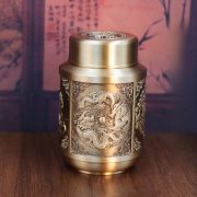 Ji Xiang Si Bao Tea Canister Relief Dragon Phoenix Crane Double Dragon Playing Pearl麒麟 Pattern Storage Copper Canister