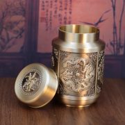 Ji Xiang Si Bao Tea Canister Relief Dragon Phoenix Crane Double Dragon Playing Pearl麒麟 Pattern Storage Copper Canister - Image 2
