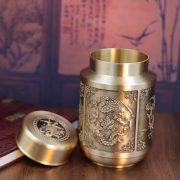 Ji Xiang Si Bao Tea Canister Relief Dragon Phoenix Crane Double Dragon Playing Pearl麒麟 Pattern Storage Copper Canister - Image 3