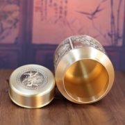 Ji Xiang Si Bao Tea Canister Relief Dragon Phoenix Crane Double Dragon Playing Pearl麒麟 Pattern Storage Copper Canister - Image 4