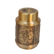 Ji Xiang Si Bao Tea Canister Relief Dragon Phoenix Crane Double Dragon Playing Pearl麒麟 Pattern Storage Copper Canister - Image 5