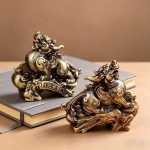 Pair of Lucky Bronze Vintage Qi Men and Nv Men Decorative Ornaments for Home Decoration and Feng Shui Protection