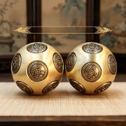 Bronze Rotatable Handle Dice Creative Cultural Plaything Ball Shape For Peace Joy Lucky Turn And Ballistic Surface