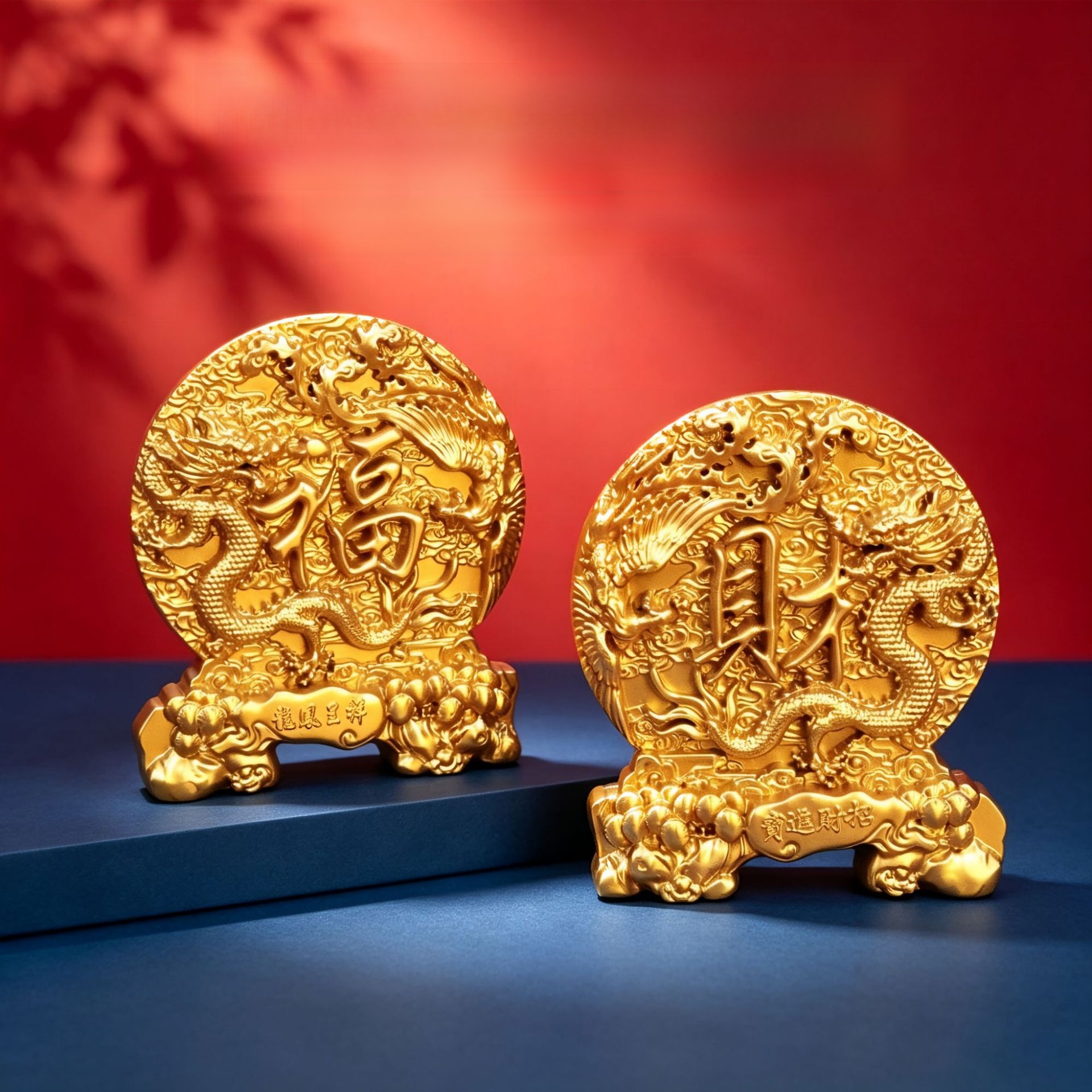 LA-923160549329_img0 New Arrival Lucky Dragon And Phoenix Metal Ornaments Gold Color Wealth Attracting Decorative Tabletop Craftwork Good Luck Symbol - Image 1