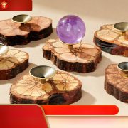 Natural Rattan Wood Crystal Base Butterfly Pattern Solid Wood Natural Color Irregular Ball Support Home Office Decoration