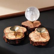 Natural Rattan Wood Crystal Base Butterfly Pattern Solid Wood Natural Color Irregular Ball Support Home Office Decoration - Image 4