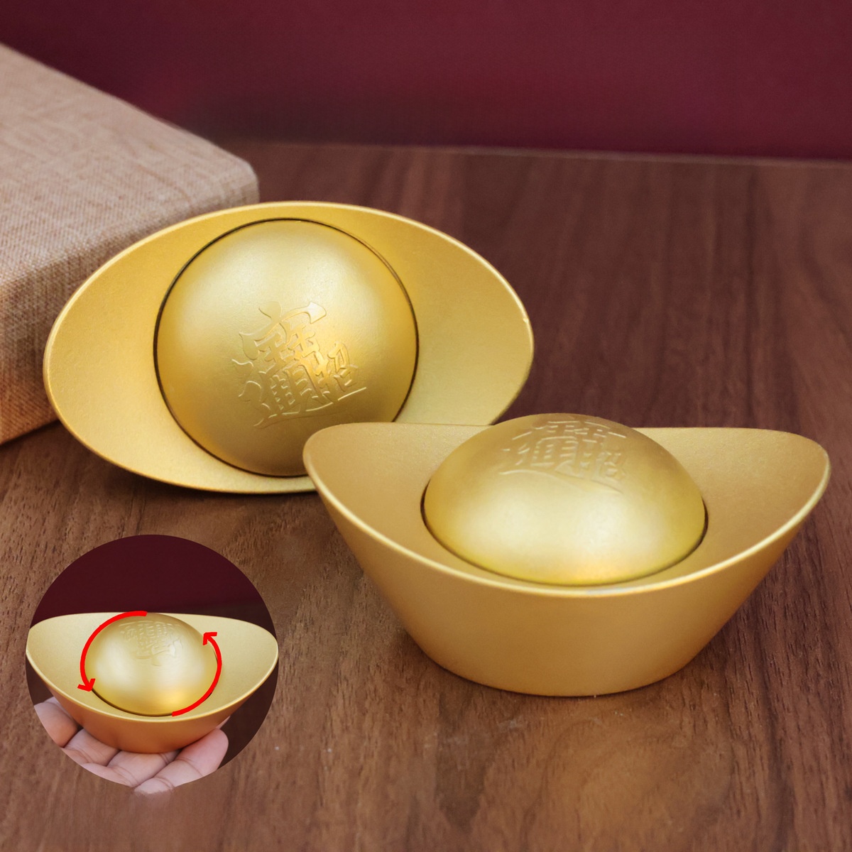 LA-929660415074_img0 Large Size Wealth Attraction Treasure Chest Rotating Ingot Ornament Realistic Fake Ingot Feng Shui Decorative Item Lucky Charm - Image 1