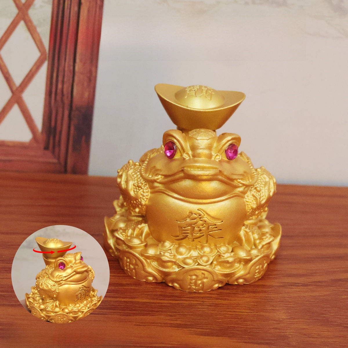LA-942065335528_img0 Shajin Eight-Way Wealth Yuanbao Gold Toad Rotating Three-Legged Frog Wealth Attraction Prosperity Metal Craft Ornament - Image 1