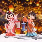 Antique Style Desktop Ornaments Resin Crafts Colorful Lanterns Xisi Zhaojun Dolls Folk Art Custom Figurines Home Decor