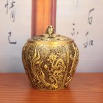 Bronze Nine Dragons Tea Canister With Lid Spout Storage Jar Tea Container For Office And Home Sculpture Artwork