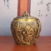 Bronze Nine Dragons Tea Canister With Lid Spout Storage Jar Tea Container For Office And Home Sculpture Artwork - Image 2