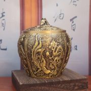 Bronze Nine Dragons Tea Canister With Lid Spout Storage Jar Tea Container For Office And Home Sculpture Artwork - Image 4