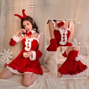 Charming Christmas Red New Year Outfit Women's Seductive Strap Dress Uniform Sexy Underwear Small Chest Passionate Temptation