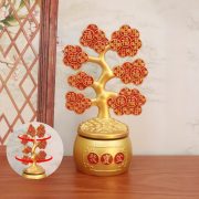 Red Fortune Tree Metal Craft Decoration Rotating Money Tree Home Office Desk Decorative Item Prosperity Symbol