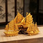 Double Dragon Lucky Sailboat Metal Ornament Home Office Desk Decoration Gift Custom Craft Sailing Boat Figurine
