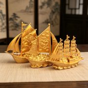 Double Dragon Lucky Sailboat Metal Ornament Home Office Desk Decoration Gift Custom Craft Sailing Boat Figurine - Image 4