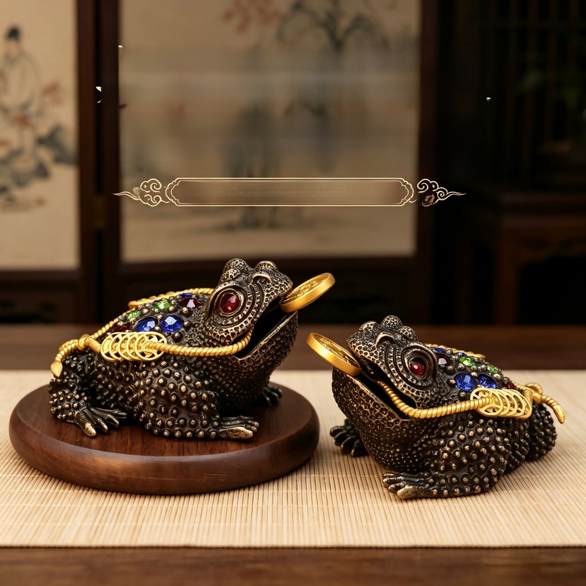 LA-984780029278_img0 Bronze Hollow Three-legged Golden Toad Ornament With Diamond Home Office Decor Tea Pet Desktop Decoration Wealth Attraction - Image 1