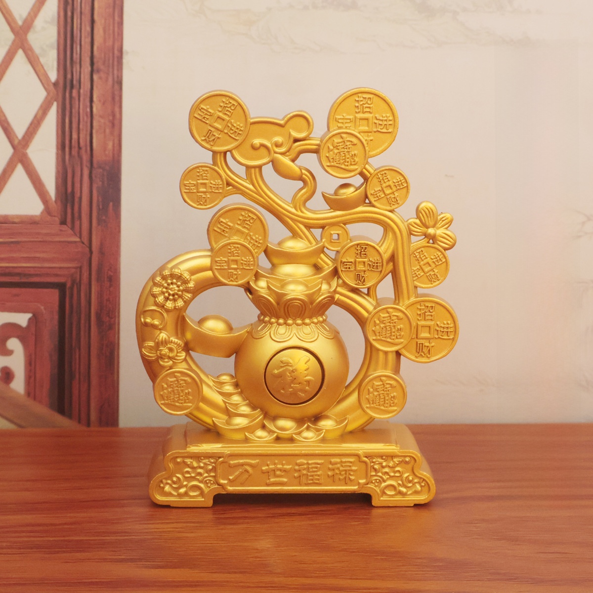LA-986091200700_img0-1 Sajin Wanshi Fu Lu Office Living Room Decorative Ornaments Crafts Wealth Attracting Bao Yu Money Bag Rotating Metal Artwork - Image 1