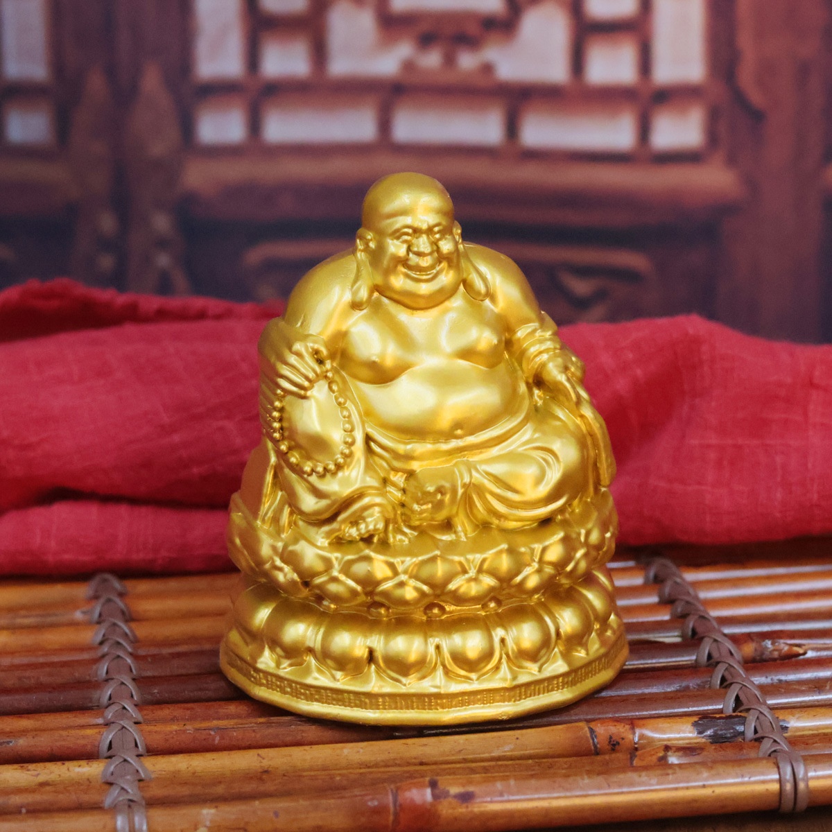 LA-986688621266_img0 Nile Buddha Golden Seated Lotus Laughing Buddha Ornament Metal Craft for Living Room Office Entrance Customizable Gift - Image 1