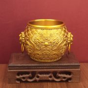 Bronze Cast Golden Tiger Head Dragon Vase Double Dragon Pearl Play Carving Wealth Attraction Ornamental Crafts Display Piece - Image 2