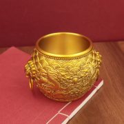 Bronze Cast Golden Tiger Head Dragon Vase Double Dragon Pearl Play Carving Wealth Attraction Ornamental Crafts Display Piece - Image 3