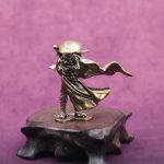 Miniature Brass Sculpture of a Lone Martial Arts Hero Desktop Decorative Item Vintage Weapon-bearing Figure for Collectors