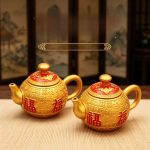 Creative Golden Red Lucky Charm Handheld Craftwork Desktop Decoration Artistic Metal Ornaments Wealth Attracting Figurine