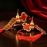 Bronze Coin Amulet Creative Hanging Decoration Small Chinese Knot Lucky Charm Wealth Attraction Gourd Shaped Pendant Car Ornament
