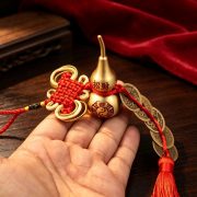 Bronze Coin Amulet Creative Hanging Decoration Small Chinese Knot Lucky Charm Wealth Attraction Gourd Shaped Pendant Car Ornament - Image 3