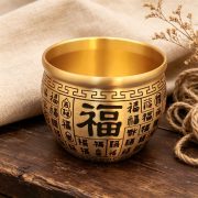 Large Size Pure Brass Ornament Office Decorative Item Fine Carving Lucky Character Bronze Rice Tub Wealth Attracting Copperware