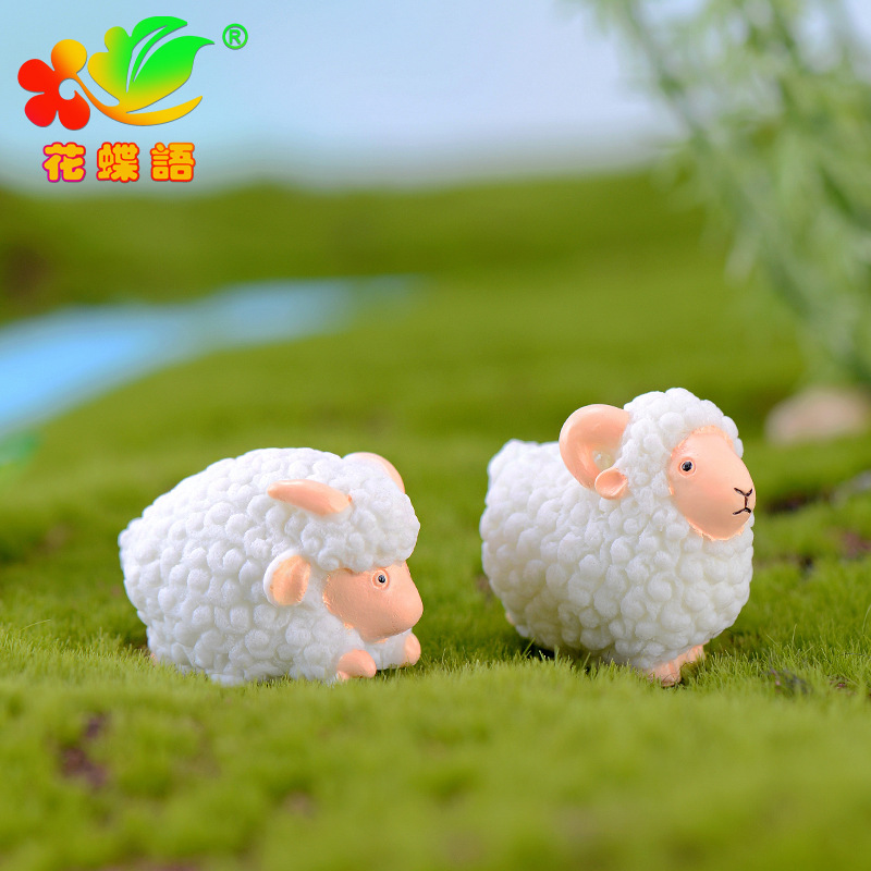 10189031938_393786582.jpg 白绵羊 苔藓微景观DIY树脂工艺彩绘生肖羊动物小摆件装饰礼品配件 - Image 1