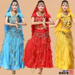 Indian Dance Performance Outfit Adult Short Sleeve Colorful Skirt Belly Dance Practice Clothing Stage Show Costume Set