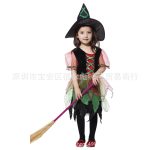 Children's Halloween Cosplay Witch Costume with Hat Stage Performance Outfit Puffy Skirt for Kids