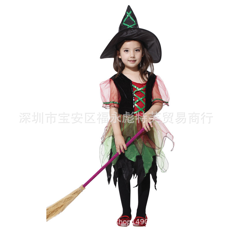 10628164229_1457541879.jpg Children's Halloween Cosplay Witch Costume with Hat Stage Performance Outfit Puffy Skirt for Kids - Image 1