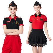Spring New Short Sleeve Set Sailor Dance Costume Turn Collar Half Sleeve T-Shirt Women Square Dance Performance Outfit - Image 3