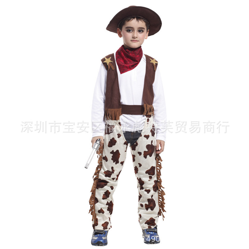 10798783311_1457541879.jpg Adult Stage Performance Costume Western Cowboy Men's Outfit Halloween Cosplay Children's Performance Clothes Set - Image 1