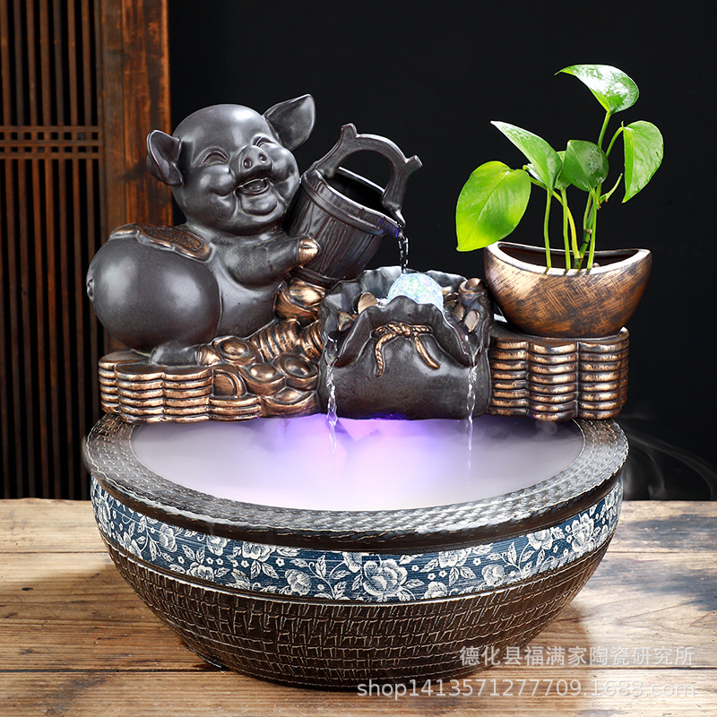 10918989624_364315434.jpg Ceramic Flowing Water Fountain Ornament Indoor Office Home Decorative Piece for Good Luck Feng Shui Ideal Housewarming Gift - Image 1